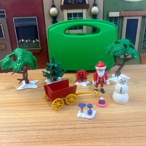 Playmobil Container with Loose Christmas Santa Clause Snowman Trees - Picture 2 of 7